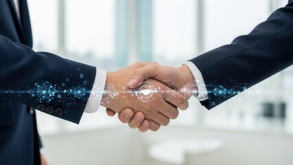 Abstract business technology collaboration background with digital handshake