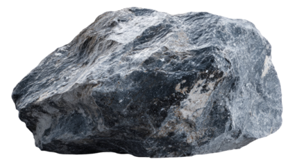 A rough black mineral stone of carbon coal or natural ore, isolated on a white background in a macro close-up showing the textured geology of this fossil fuel object