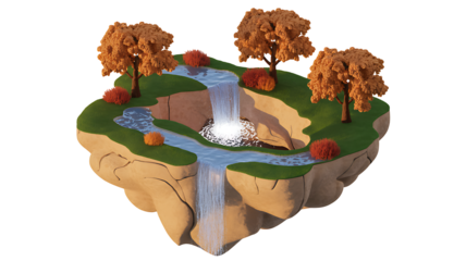 Floating island with waterfall and trees illustration
