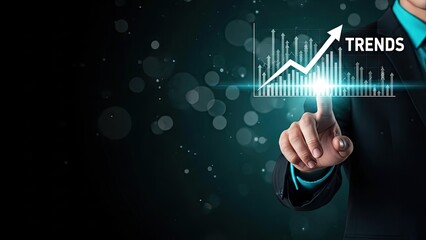 Businessman analyzing trends with growing graph and arrow