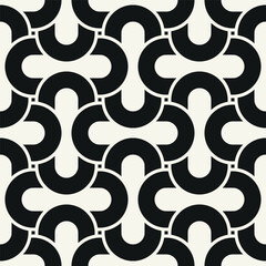 Vector seamless pattern. Geometric bold striped circles. Stylish monochrome background. Simple repeating swatch. Monochrome black ornament with concentric elements.
