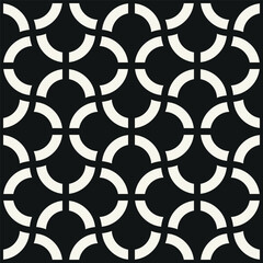 Vector seamless pattern. Geometric bold striped circles. Stylish monochrome background. Simple repeating swatch. Monochrome black ornament with concentric elements.