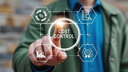Businessman interacting with cost control interface for financial management