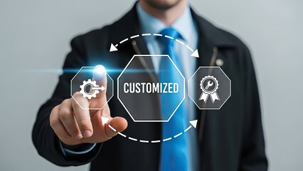 Businessman interacting with customized technology interface