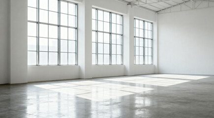 Empty Industrial Loft Interior with Large Windows