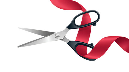 Scissors cutting red ribbon celebration