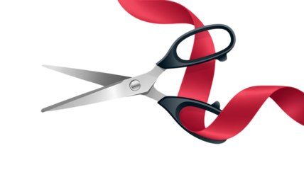 Scissors cutting red ribbon celebration