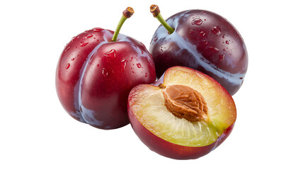 Fresh red plums with sliced fruit isolated
