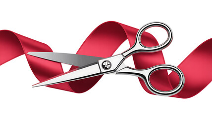 Scissors cutting red ribbon ceremony
