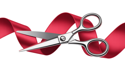 Scissors cutting red ribbon ceremony