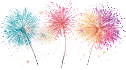 Colorful fireworks burst on transparent background