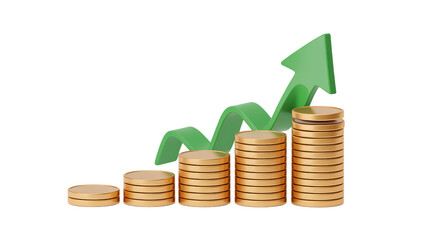 Pile of coin with upward arrow financial success