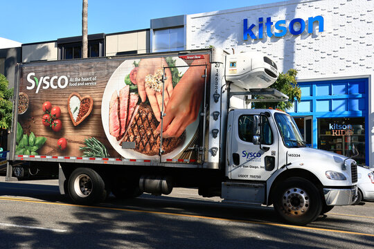 Los Angeles, California &ndash; December 12, 2025: Sysco Truck Delivering Food Products