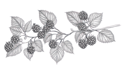 Blackberry branch illustration on transparent background
