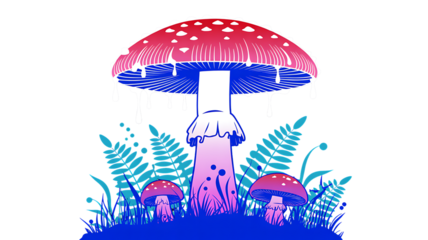Colorful fantasy mushroom illustration with glowing plants
