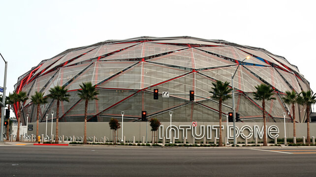 Inglewood, California &ndash; December 12, 2025: Exterior view of Intuit Dome, modern sports and entertainment arena