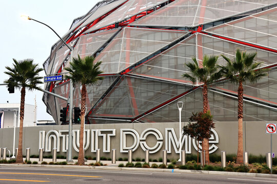 Inglewood, California &ndash; December 12, 2025: Exterior view of Intuit Dome, modern sports and entertainment arena