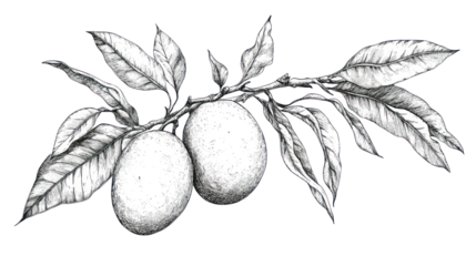 Mango branch illustration on transparent background
