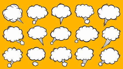Fototapeta premium Pop Art Comic Explosion and Smoke Bubble Set Vector. Retro Manga Style Speech Puffs Collection