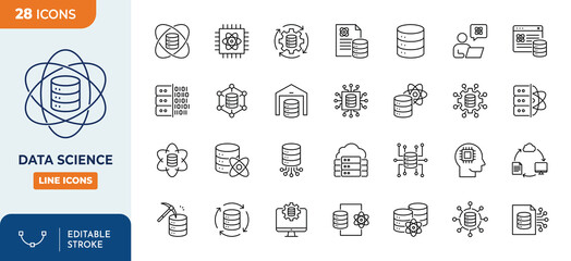 Fototapeta na wymiar Data Science line editable icon set. Editable stroke. Vector illustration