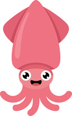 Adorable pink squid cartoon character with a charming face a delightful silhouette