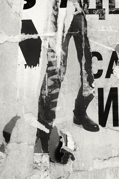 Old ripped torn blank black and white fly posters textures backgrounds grunge creased crumpled paper vintage collage placards empty space for text