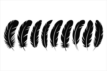 A collection of black feather shapes arranged in a horizontal line silhouette