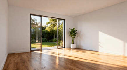 Spacious Bright Minimalist Living Room with Sliding Glass Doors