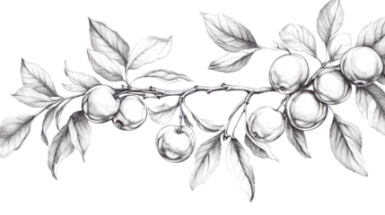 Cherry branch illustration on transparent background