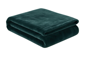 Folded emerald green velvet blanket on transparent background