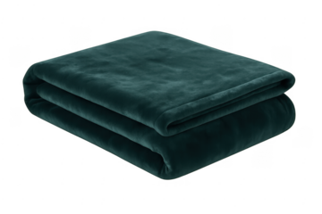 Folded emerald green velvet blanket on transparent background