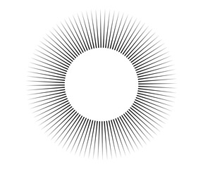 Radial wave sound lines. Circular frame. Sound circle ring. Wavy roun frame. Radial sun rays symbol. Wavy geometric silhouette. Abstract design element. Vector illustration on white background.