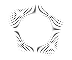 Radial wave sound lines. Circular frame. Sound circle ring. Wavy roun frame. Radial sun rays symbol. Wavy geometric silhouette. Abstract design element. Vector illustration on white background.