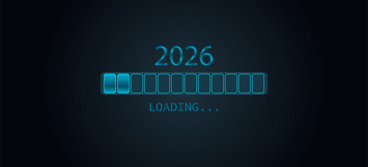 2026 Loading Bar with Progress Indicator progress bar. 2026 against a dark background
