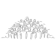 Naklejka premium Minimalist line drawing of diverse crowd with simplified outlines and expressions, no editable stroke