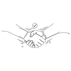Fototapeta premium Handshake line art with checkmark symbolizing agreement and partnership, no editable stroke