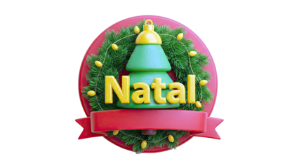 Christmas "Natal" 3D Illustration with Pine Wreath and Lights