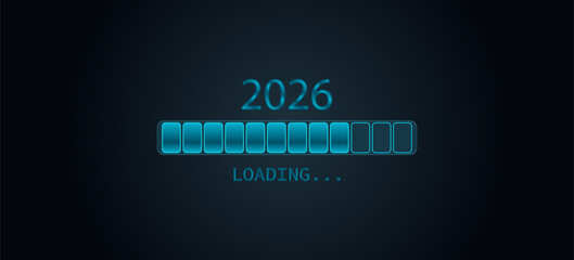 2026 Loading Bar with Progress Indicator progress bar. 2026 against a dark background