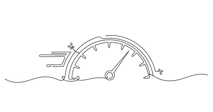 Minimalist line art of speedometer with motion lines, no editable stroke