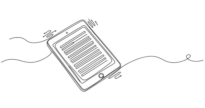 Minimalist line art of tablet with text display and vibrating effect, no editable stroke