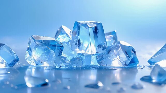青く透き通る氷の塊が冷涼感と透明感を強く印象づける抽象的な構図