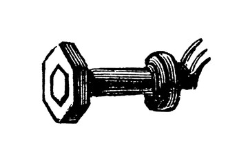 A mechanical tourillon (pivot pin or hinge joint) used in doors, gates, or machinery for smooth rotation and movement, showing its precise construction and function, old vintage illustration, 1897