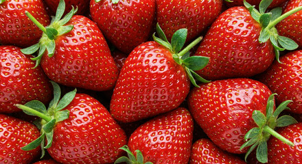 Fresh ripe strawberries background, macro close up red berries full frame