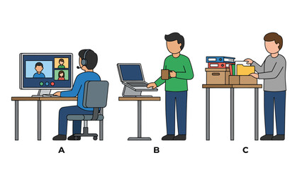 Office Work and Remote Communication Illustration