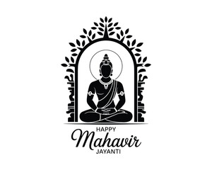 Naklejka premium Mahavir Jayanti celebration with Buddha statue in archway