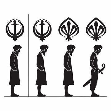 Silhouettes of sikh men with khanda symbols
