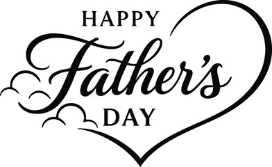 Happy Father's Day Typography With Heart Shape Isolated On White Background Minimal Design