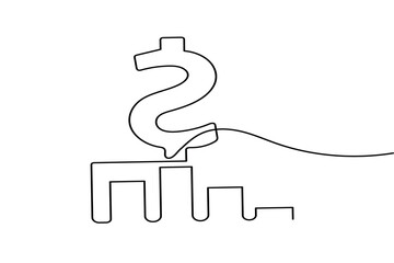 Growth bar chart using continuous one line drawing with minimalist style isolated outline vector