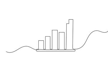 Growth bar chart using continuous one line drawing with minimalist style isolated outline vector