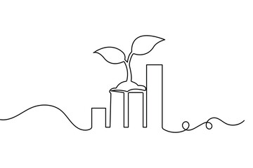 Growth bar chart using continuous one line drawing with minimalist style isolated outline vector